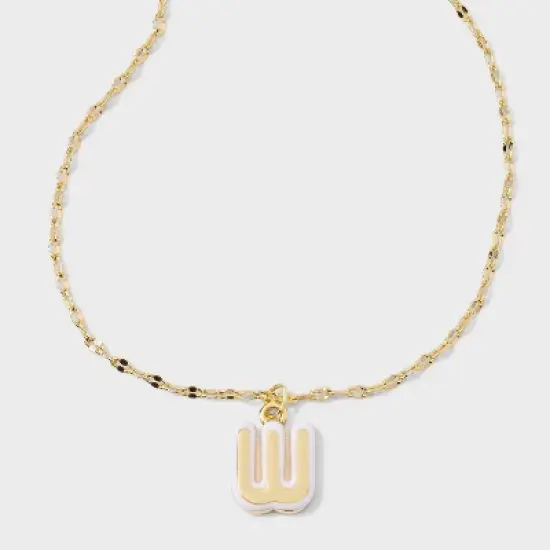 14K Gold Dipped Enamel Initial Pendant Necklace - A New Day&trade; Gold/White image {26}