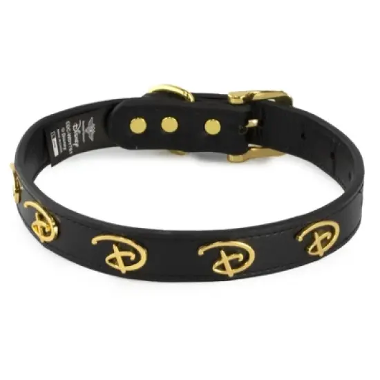 Buckle-Down Vegan Leather Dog Collar - Disney Black with Gold Cast Signature D Logo Embellishments image {1}