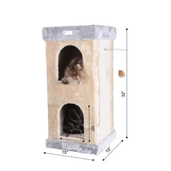 Armarkat Double Condo Real Wood Cat House With Scratching Carpet For Cats, Kitty Enjoyment image {7}