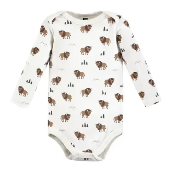 Hudson Baby Infant Boy Cotton Long-Sleeve Bodysuits, Wild Buffalo 7-Pack image {7}