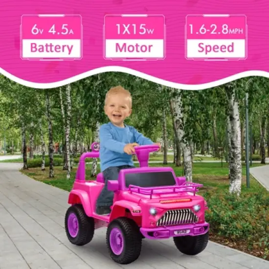 6V Kids Electric Ride On Car with Music, Toddler Toy Car with Horn Storage, Electric Vehicles with 15W Motor, Spring Wheels for Boys & Girls 3-10 image {2}