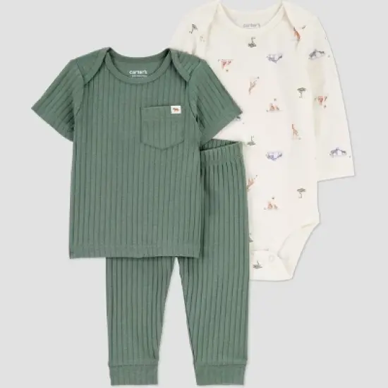 Carter's Just One You&reg; Baby Boys' 3pc Woodland Scene Bodysuit Set - Green image {4}