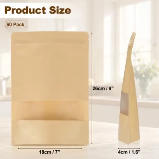 Unique Bargains Kraft Paper Zip Closure Clear Window Food Storage Containers 60 Pcs image {1}