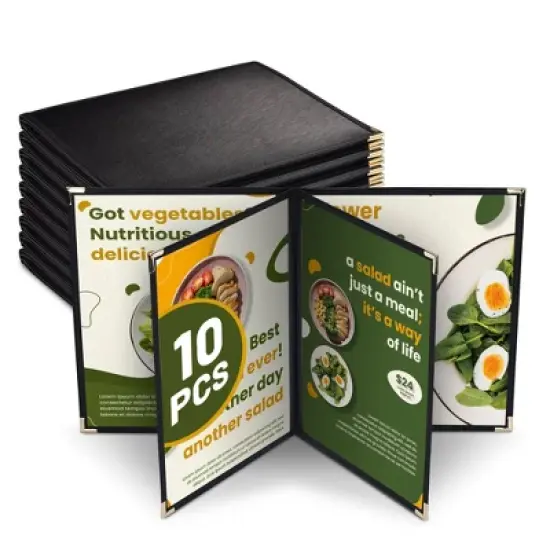 WeChef 10 Pack Restaurant Menu Covers 8.5 x 11" Book Style 4 Pages 6 Views Cafe Black image {7}