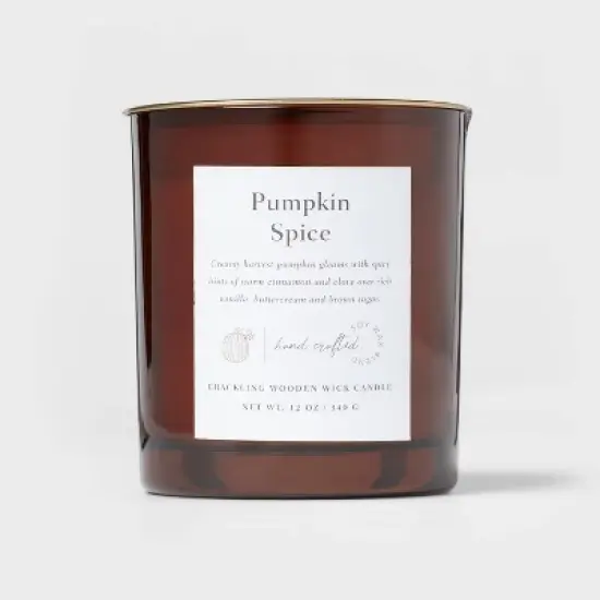 Clear Colored Glass with Woodwick and Brass Metal Inset Lid Pumpkin Spice - Threshold&trade; image {5}
