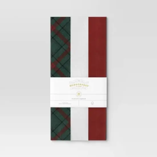 30ct Christmas Tissue Paper Green Plaid/Red/White - Wondershop&trade; image {2}