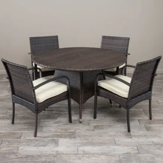 GDFStudio Dion Outdoor Wicker 5 Piece Dining Set with Cushions image {1}