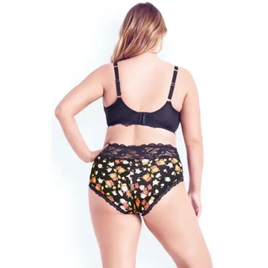 Women's Plus Size Smooth Print Plunge Bra - black floral | HIPS & CURVES image {1}