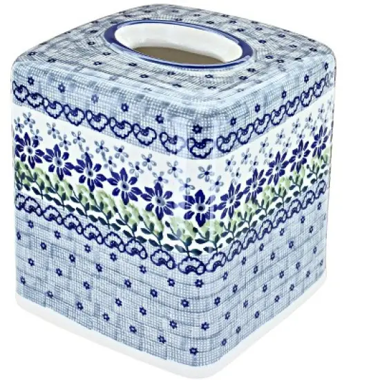 Blue Rose Polish Pottery O003 Manufaktura Tissue Box image {4}