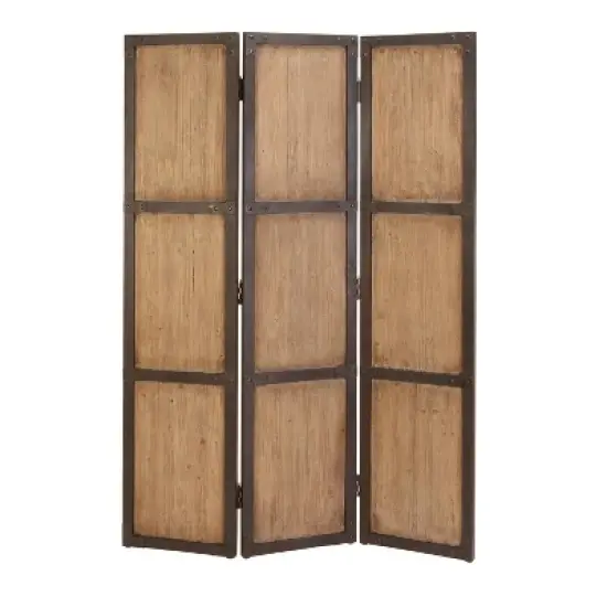 Farmhouse Carved Wood Panel Room Divider Screen Brown - Olivia & May image {1}