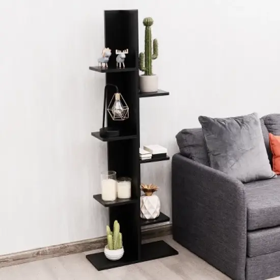 Costway Open Concept Bookcase Plant Display Shelf Rack Holder Wood Walnut\Brown image {5}