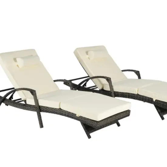 Outdoor Patio Chaise Lounges,Patio Adjustable Recliner up to 150&deg; with Removable Cushions,Armrest Wicker Long Reclining Chaise-Coolbibila image {2}