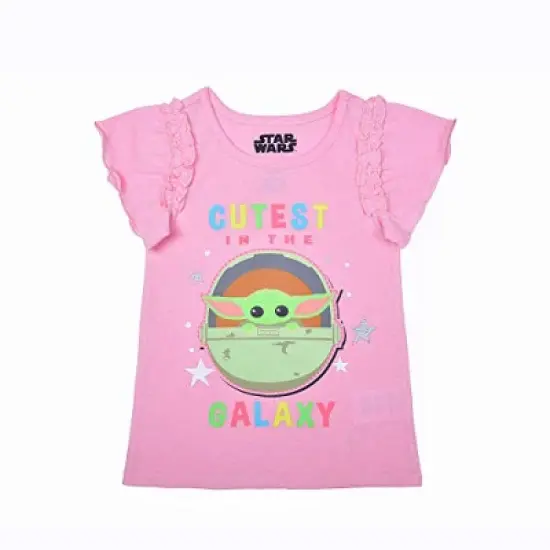 Star Wars Girl's Baby Yoda 3 Piece Casual Wear Coordinates, Ruffled T-Shirts and Legging Pants Set for kids image {4}