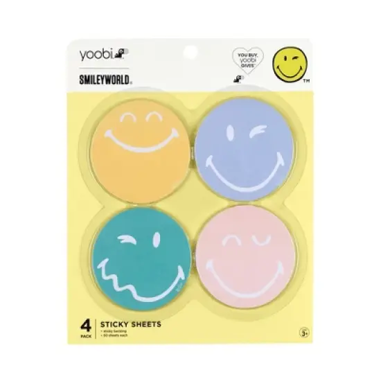 Yoobi SmileyWorld 4pk Sticky Note Set Smiley image {2}