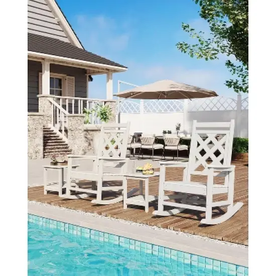 Outdoor Adirondack Rocking Chair, All Weather HDPE Fire Pit Chair with Wide Back, 380LB Weight Capacity Outdoor Lounger Rocking Fire Pit Chair White image {5}