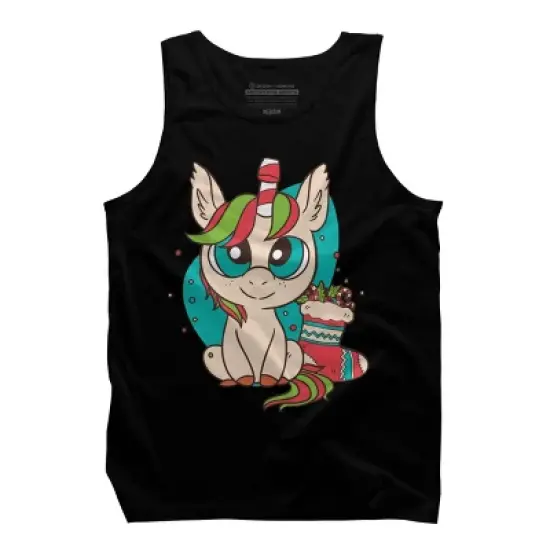 Men's Design By Humans Christmas Candy Cane Unicorn With Stocking By rasok Tank Top image {6}