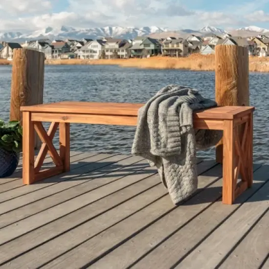 53" Slatted Acacia Wood X-Frame Patio Bench Brown - Saracina Home image {4}