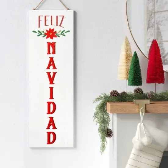 Reversible 'Felices Fiestas' to 'Feliz Navidad' Wood Christmas Wall D&eacute;cor Dark Red/White - Wondershop&trade; image {1}