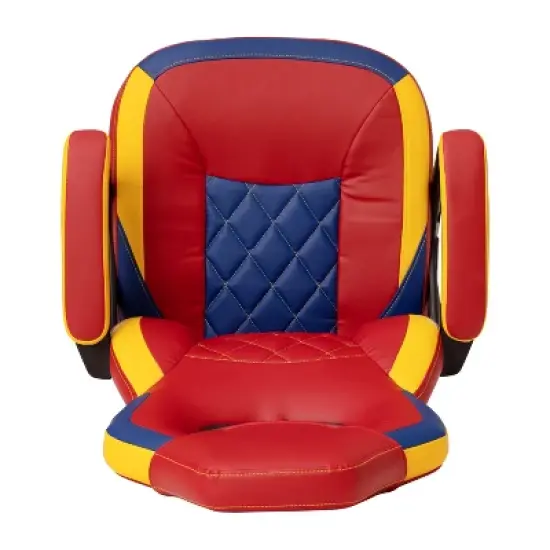 Emma and Oliver Faux Leather Ergonomic Designer Back Gamer Chair with Diamond Stitch, Lumbar Support & Padded Arms in Red, Blue & Yellow image {13}