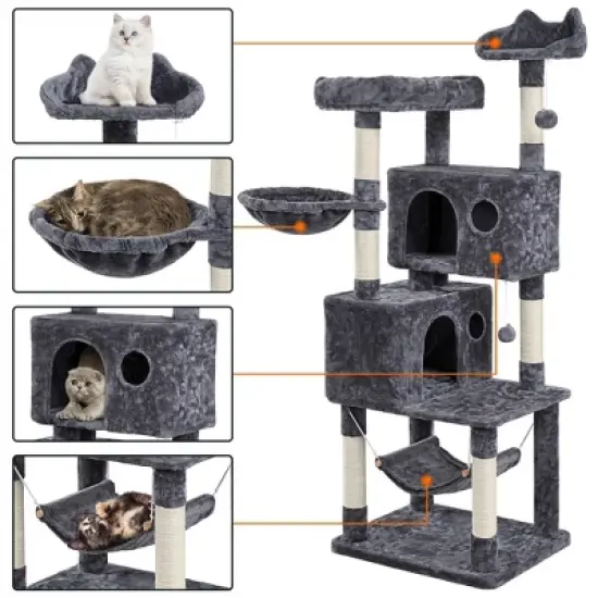Yaheetech 64"H 4-level Plush Cat Tree Tower with Condos Platform image {3}