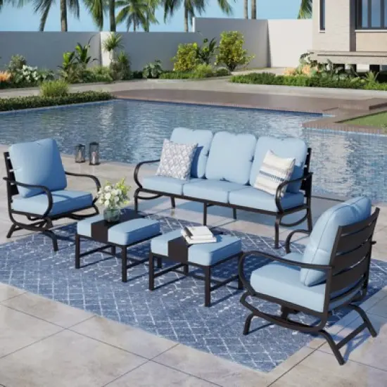 Captiva Designs 5 PCS Metal Patio Furniture Conversation Set with Rocking Armchairs for Garden Porch Backyard image {13}