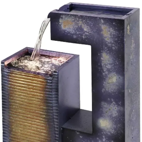 Sunnydaze 32"H Electric Metal Cascading Tower Outdoor Water Fountain with LED Lights image {5}