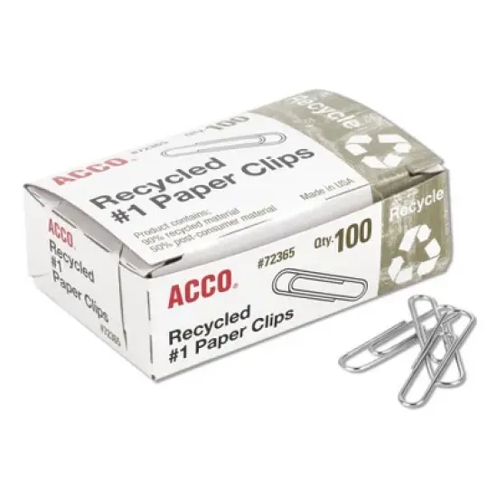 ACCO Recycled Paper Clips, #1, Smooth, Silver, 100 Clips/Box, 10 Boxes/Pack image {3}