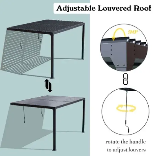 Aoodor Outdoor Louvered Pergola Adjustable Louvered Sloping Roof Wall-Mounted Pergola image {4}