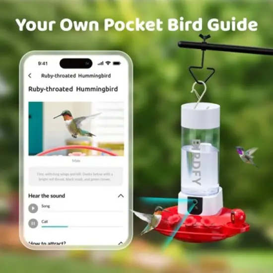 Birdfy Dual HD Camera Mounted 12" Hummingbird Feeder White: Weather-Resistant, UV-Protected, Easy to Assemble image {8}