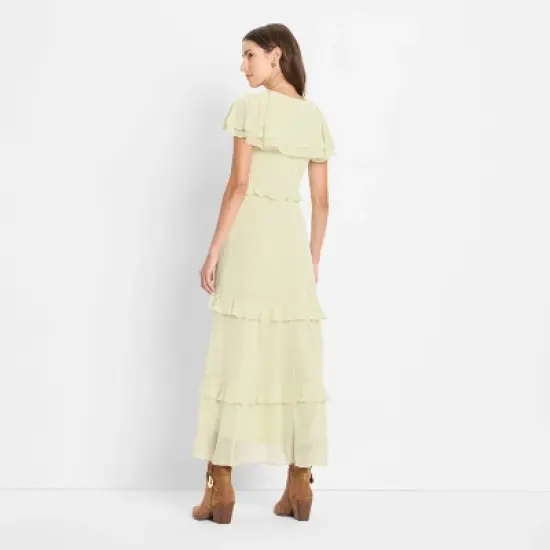 Women's Ruffle Cape High-Low Maxi Dress - Future Collective Light Green image {1}