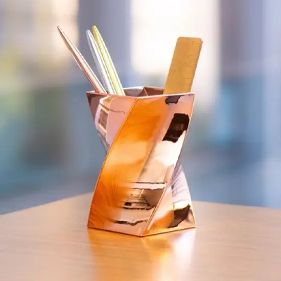 Zodaca Rose Gold Wave Pen Pencil Ruler Stationery Holder Cup Office Desktop Organizer image {1}