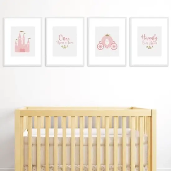 Big Dot of Happiness Little Princess Crown - Unframed Pink & Gold Castle Nursery and Kids Room Linen Paper Wall Art - Set of 4 Artisms - 8 x 10 inches image {1}
