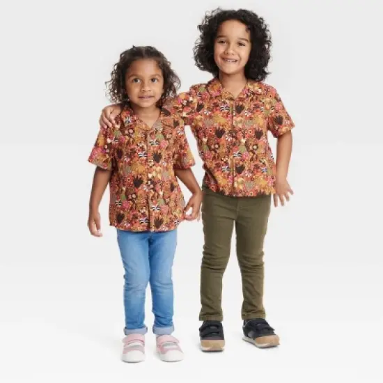 Latino Heritage Month Toddler Short Sleeve Woven Button-Down Shirt - Orange Floral image {3}