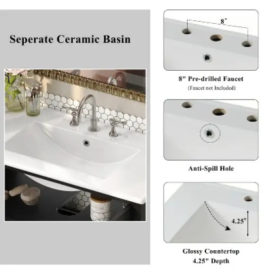 Christopher Knight Home Birgit 36" Modern Bathroom Vanity with Ceramic Sink and Adjustable Shelf image {4}
