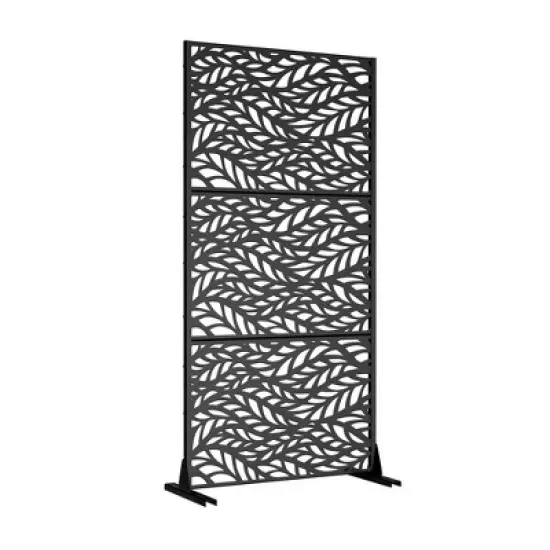 PexFix Modern Outdoor Privacy Rectangle Screen Galvanized Steel Panel Divider Garden Fence in Leaf Pattern image {3}