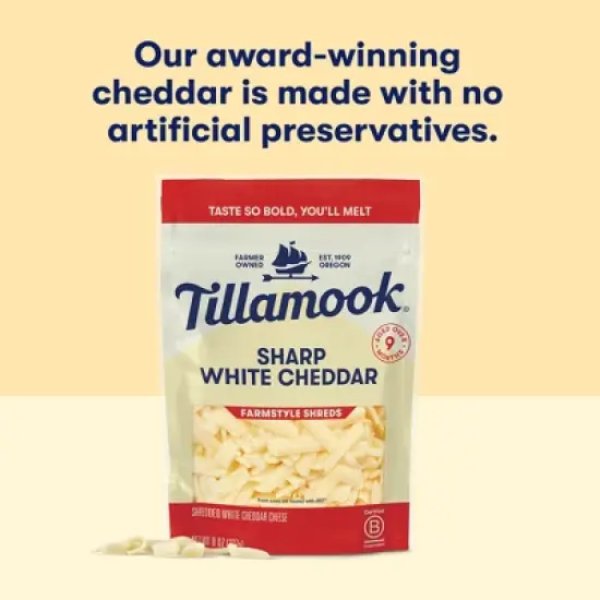 Tillamook Farmstyle Sharp White Cheddar Shredded Cheese - 8oz image {4}