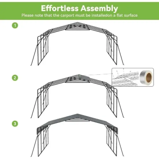 Real Relax Heavy Duty Metal Carport, Outdoor Garage Car Shelter Shade with Heavier Metal Frame, Galvanized Metal Roof for Car and Boats, Grey image {6}