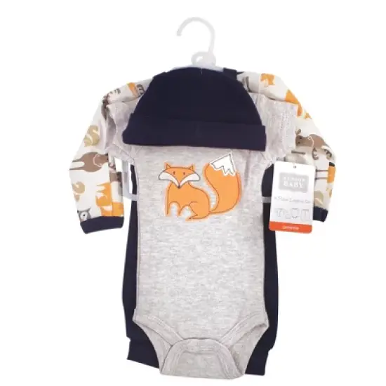 Hudson Baby Infant Boy Preemie Layette Set 4-Piece, Orange Fox, Preemie image {1}