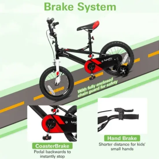 Kids Bike Boy Bicycle 14 inch for Children Age 3-5 Years Old Height 35-42 in Toddler Cycling Dual Hand Brakes Black Sport Bikes image {4}