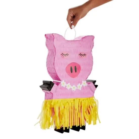 Blue Panda Pink Pig Pinata for Hawaiian Luau Pinata Summer Tropical Birthday Party Supplies Decorations with Skirt Design, 16.5x10x3 In image {2}