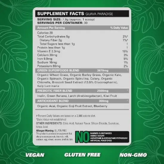 EHPlabs OxyGreens Super Greens Powder - Spirulina & Chlorella Superfood, Green Juice Powder & Greens Supplements, 30 Serves (Guava Paradise) image {1}