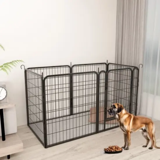 DSVIMOY 6 Panels Heavy Duty Metal Playpen with Door, 31.7"H Dog Fence Pet Exercise Pen for Outdoor, Black, 53.94"*26.77"*31.7" image {1}
