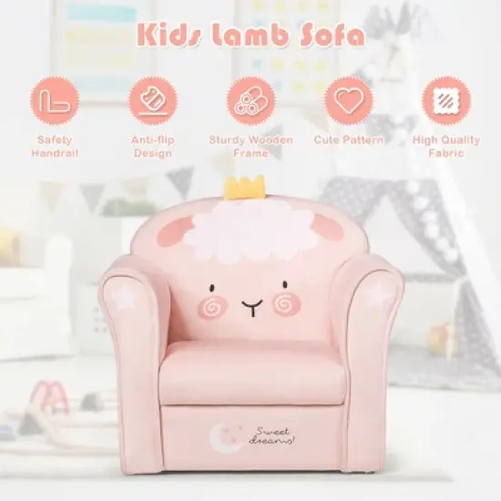 Costway Kids Lamb Sofa Children Armrest Couch Upholstered Chair Toddler Furniture Gift image {5}