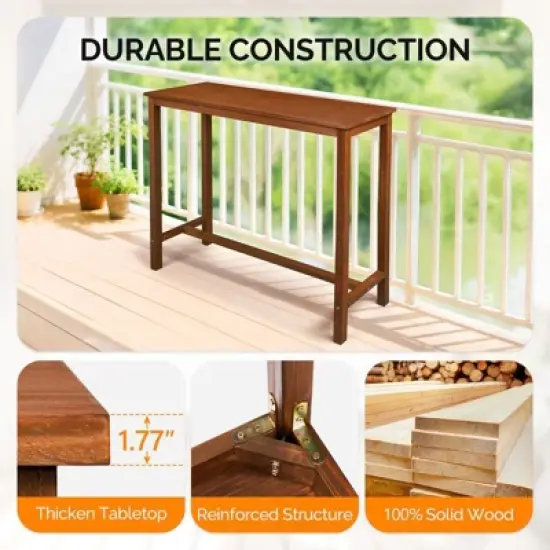 Karl Home Patio Fir Wood Brown Bar Table image {3}