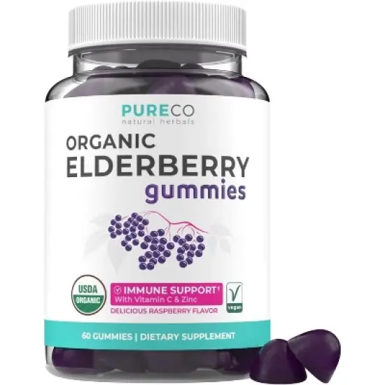 Organic Elderberry Gummies for Adults, Immune Support Supplement with Black Elderberry Vitamin C & Zinc for Daily Immunity, Pure Co, 60ct image {6}