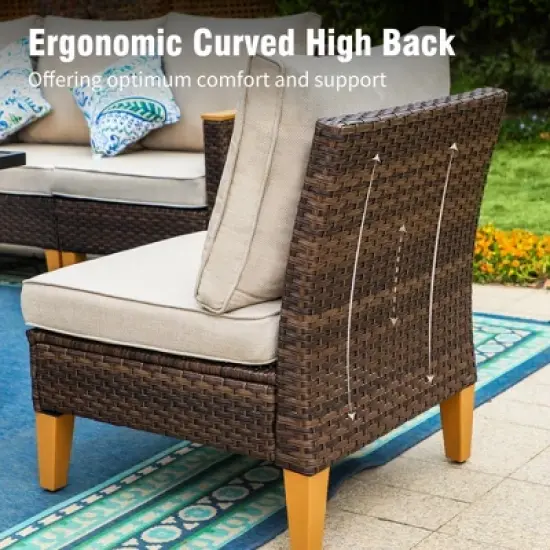 Captiva Designs 10pc Wicker Outdoor Patio Rattan Sectional Conversation Set with Fire Pit Table and Cushioned Ottoman image {6}