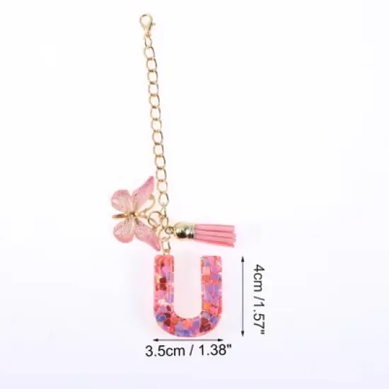Unique Bargains Heart Sequin Letter U Butterfly Tassel Water Cup Pendant Pink 1 Pc image {1}