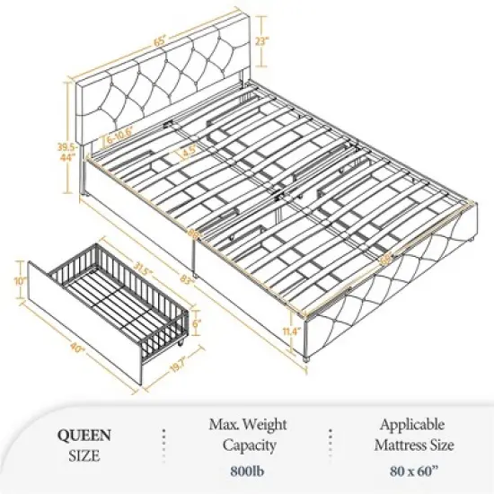 Yaheetech Upholstered Faux Leather Bed Frame with Adjustable Headboard image {2}
