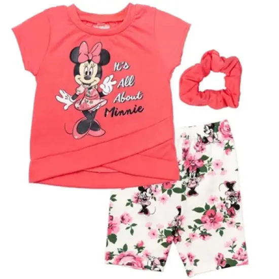 Disney Frozen Minnie Mouse Little Mermaid Elsa Princess Anna Peplum T-Shirt Shorts & Scrunchie 3 Pc Set Infant to Big Kid image {10}