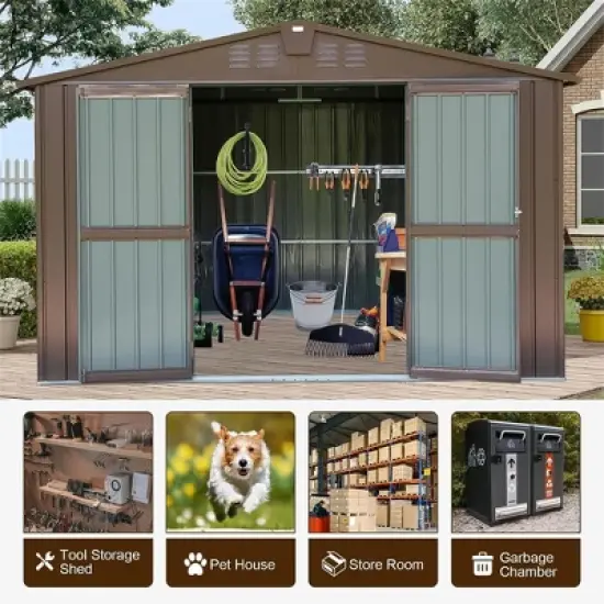 NicBex Durable Metal Storage Shed with Lockable Door Weatherproof Galvanized Steel Garden Shed for Backyard, Lawn, Patio image {3}